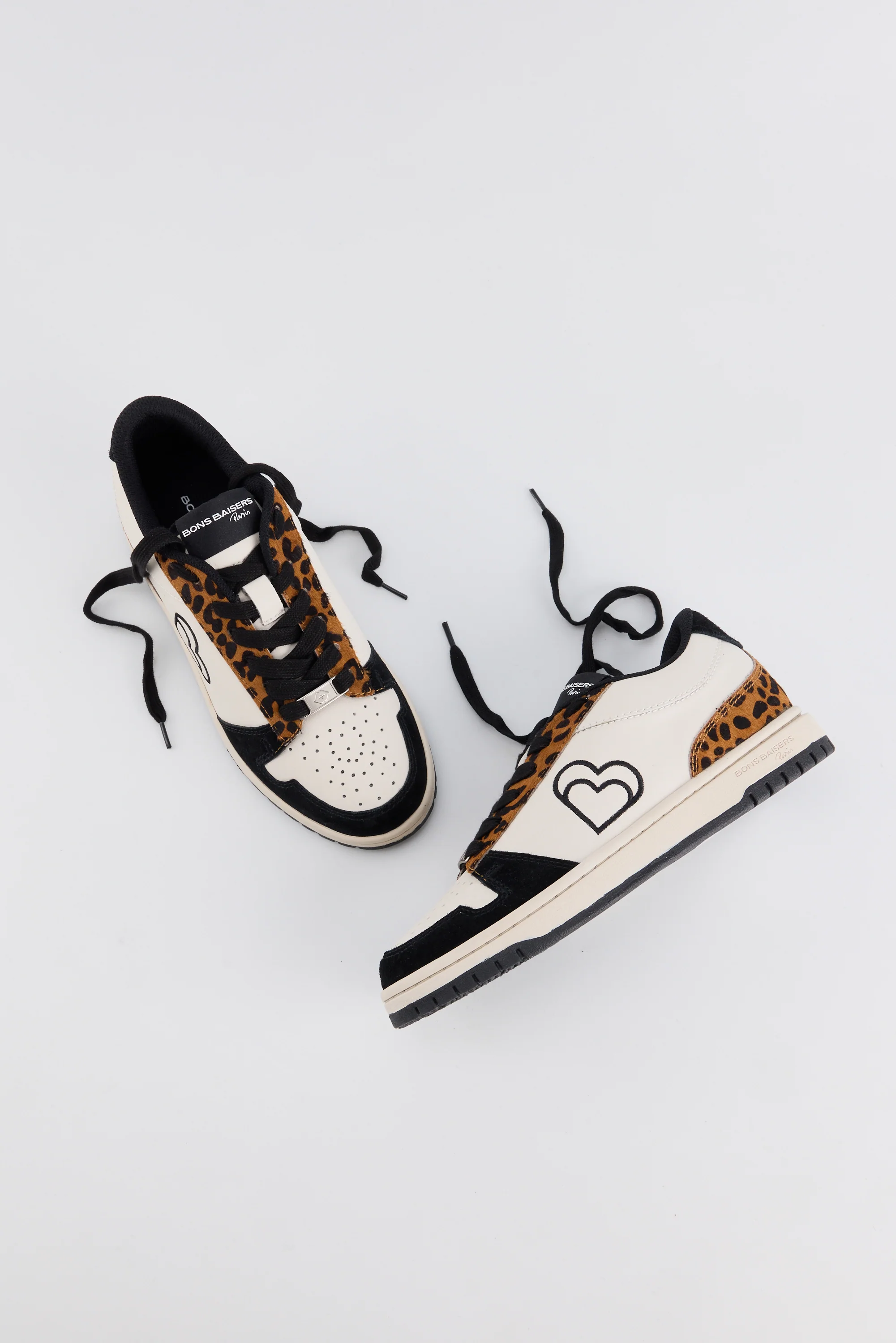 Baskets en cuir-Serena-Beige Noir Leopard