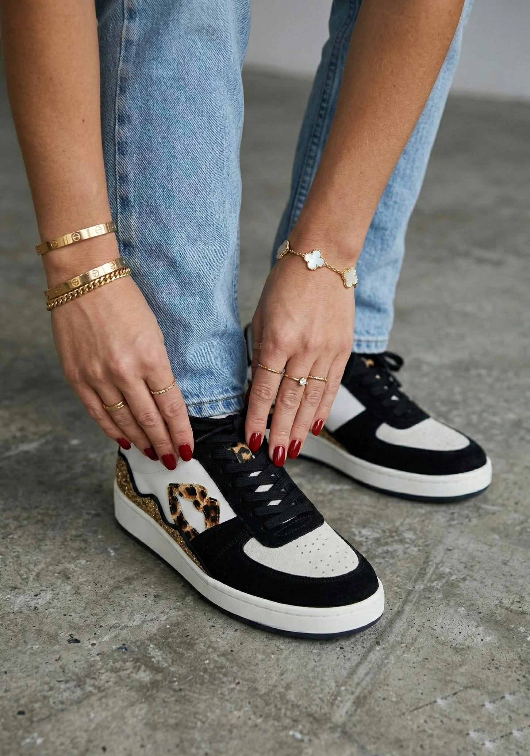 Baskets en cuir-Loulou-Blanc Noir Leopard - Image 4