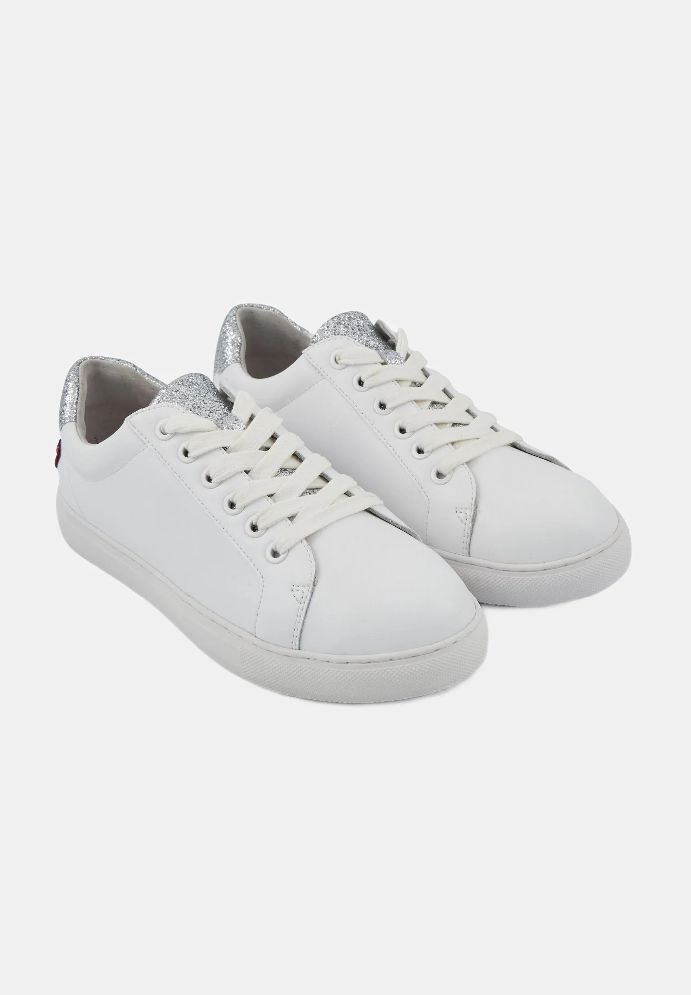 Baskets en cuir-Simone-Blanc/Glitter Argent