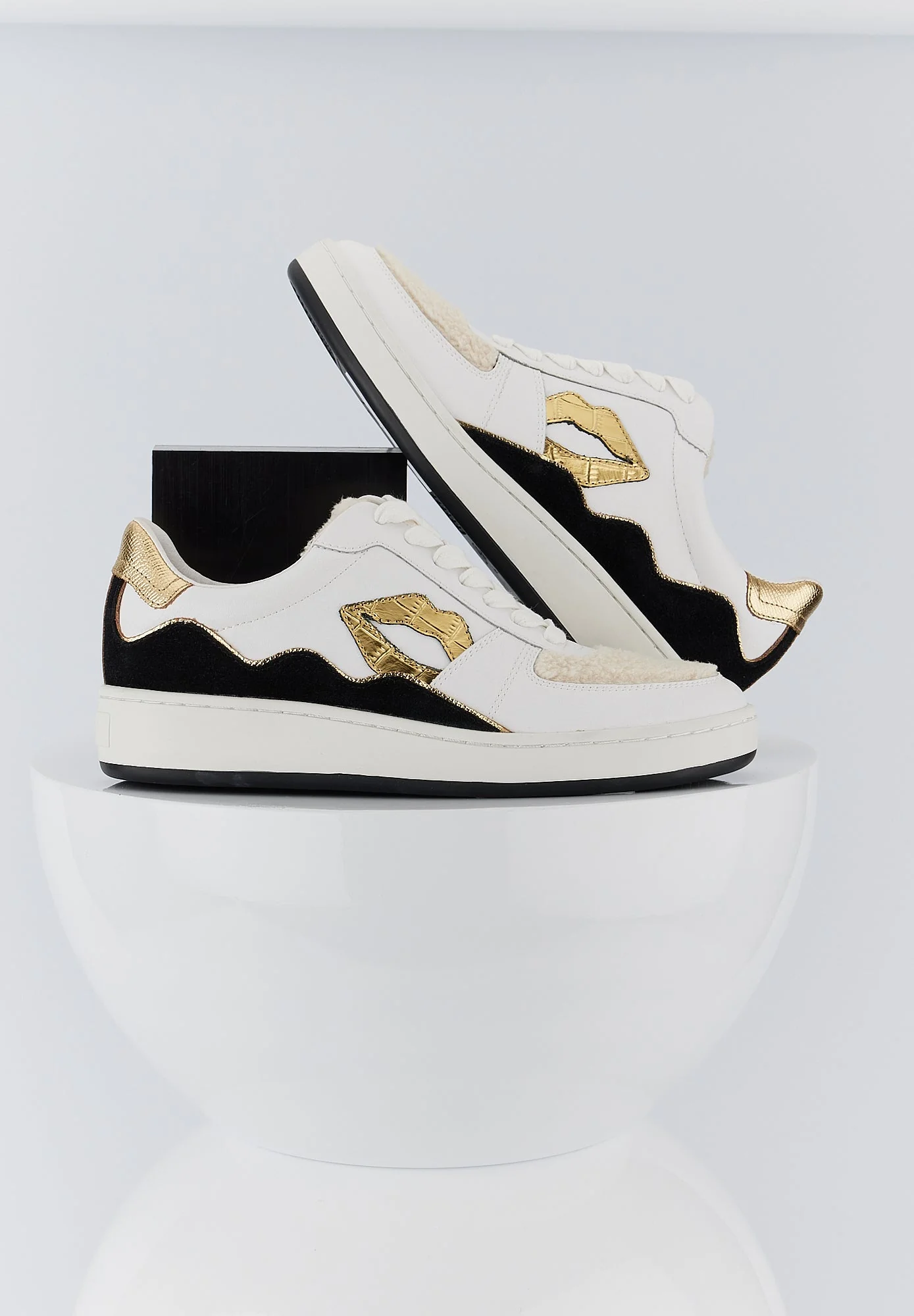 Baskets en cuir-Loulou-Blanc Gold Croco