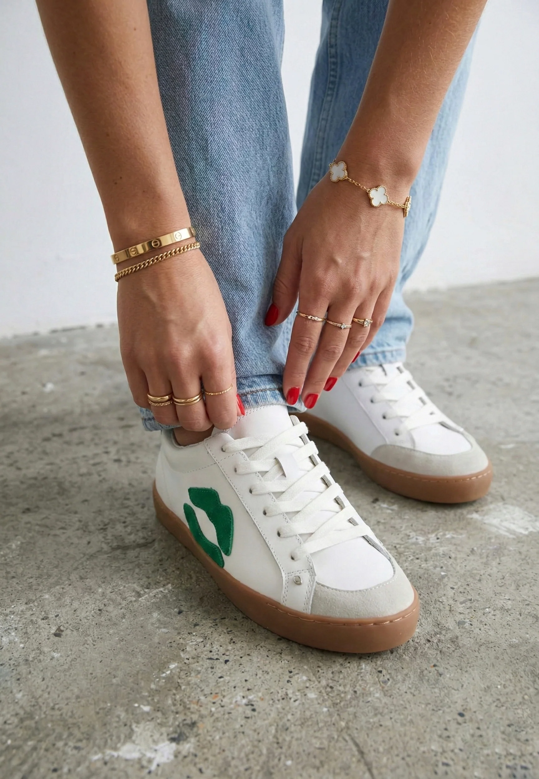 Baskets en cuir-Colette-Blanc Vert - Image 4