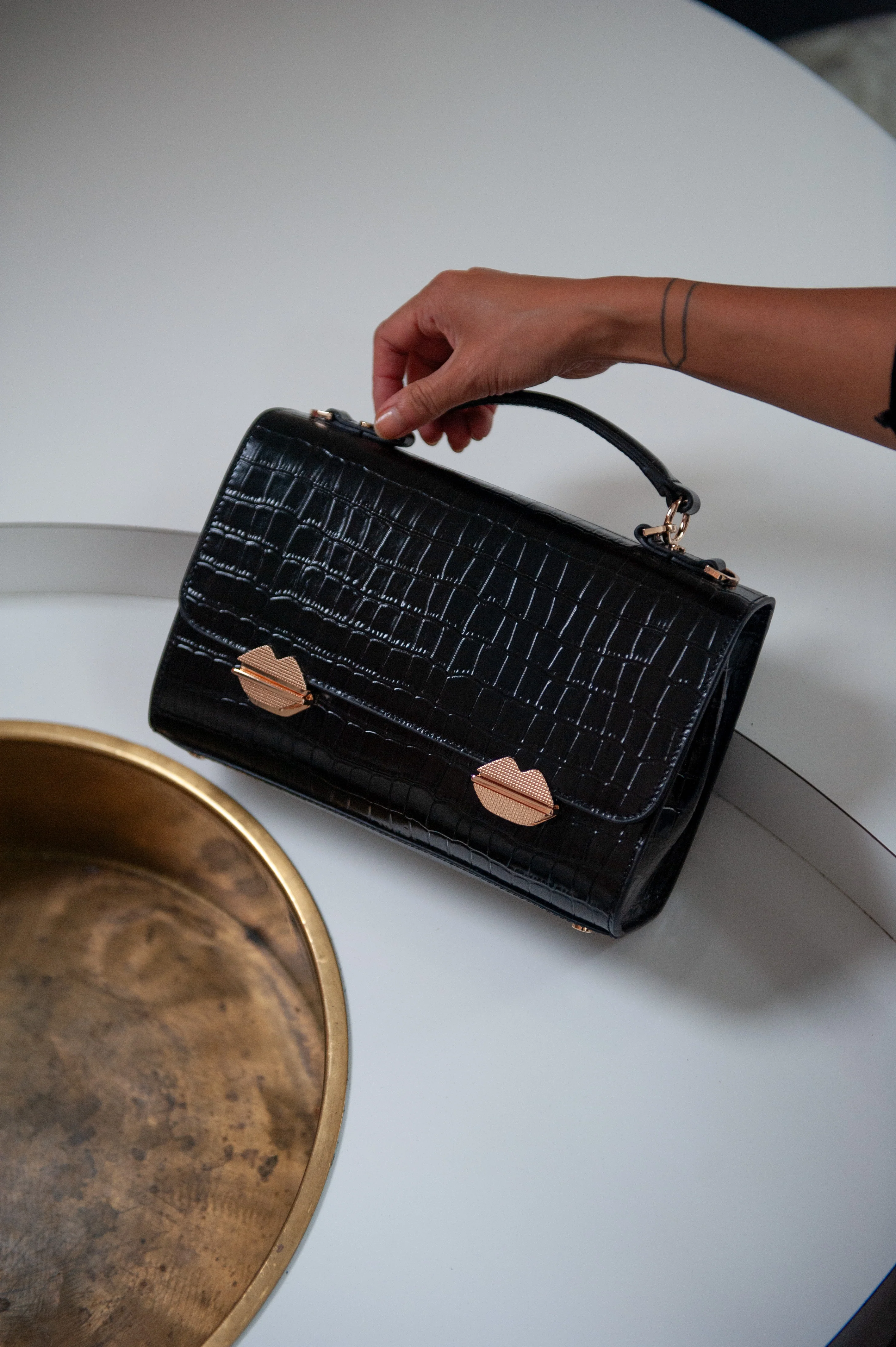 Satchel-Sealed With A Kiss Croco Noir - Image 3