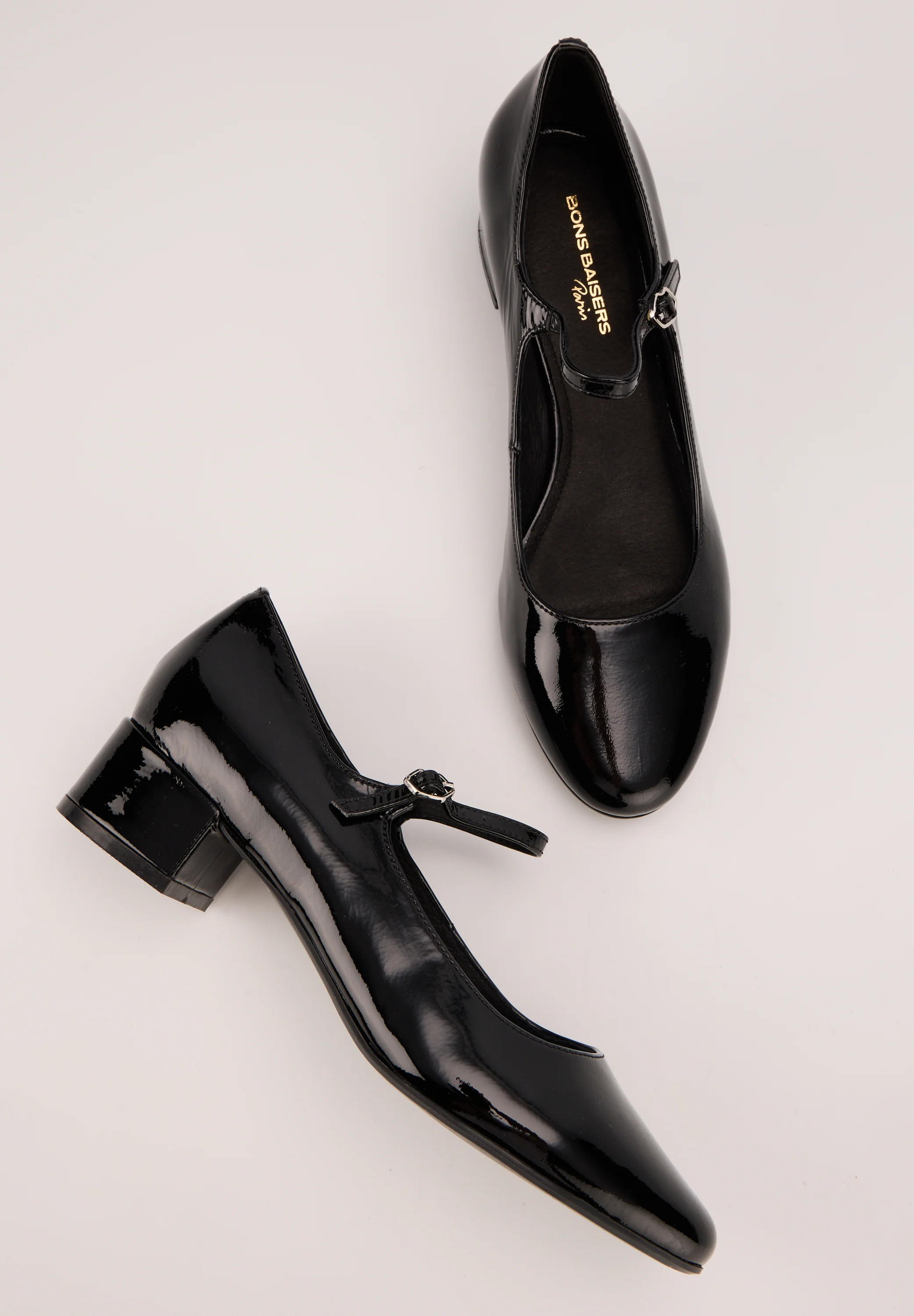 Babies à brides - Cuir brillant Noir - Alba