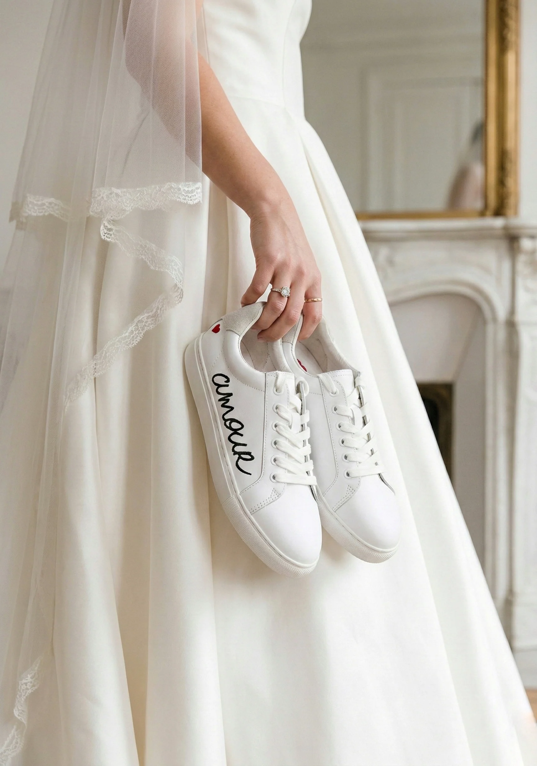 Baskets en cuir-Simone Amour-Blanc/Noir - Image 4