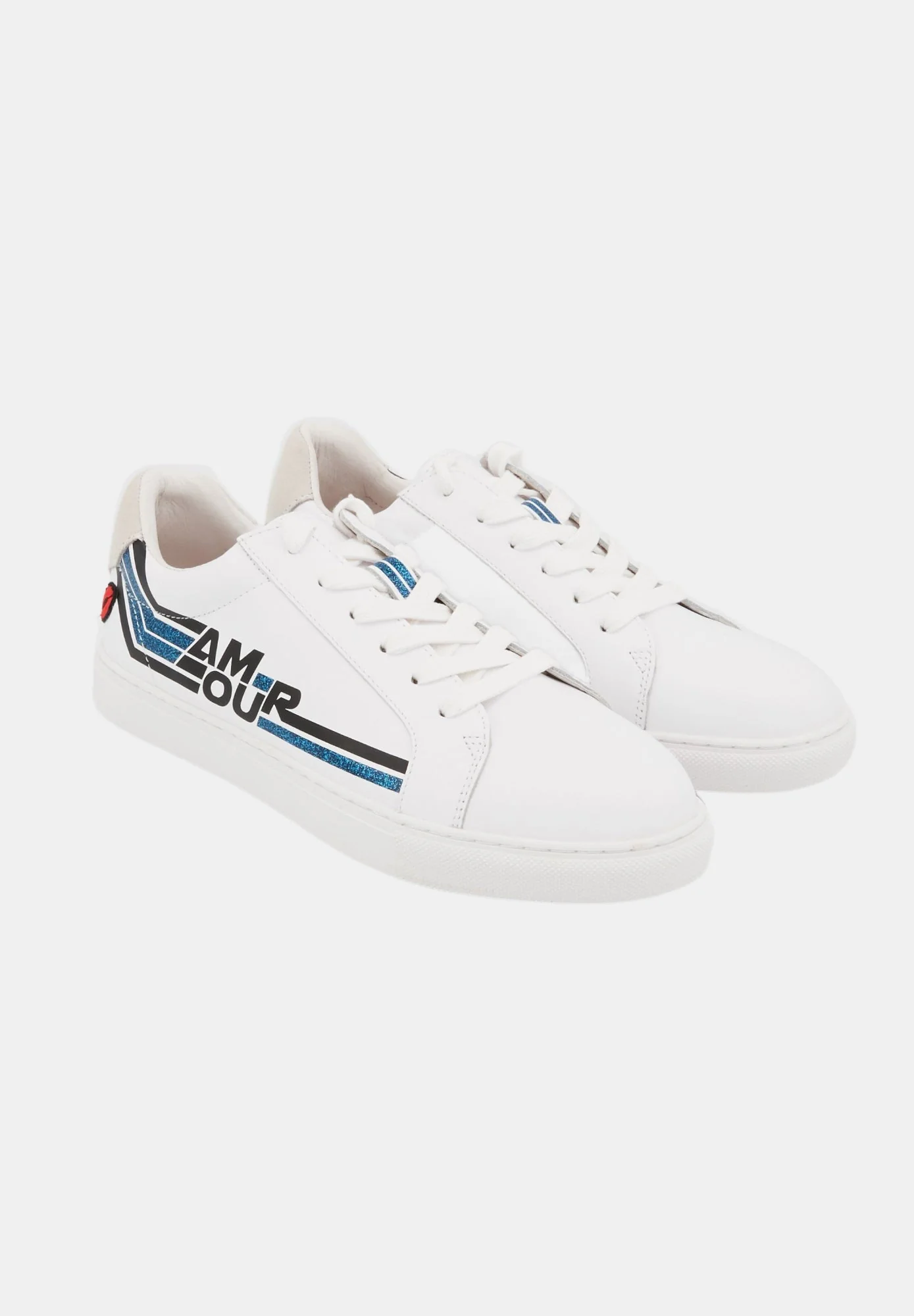 Baskets en cuir-Simone Retro Amour-Blanc/Bleu