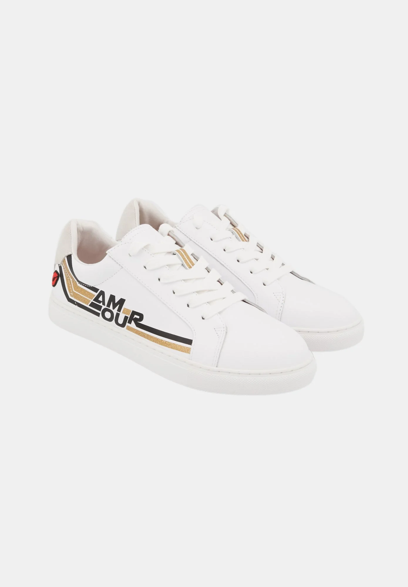 Baskets en cuir-Simone Retro Amour-Blanc/Gold