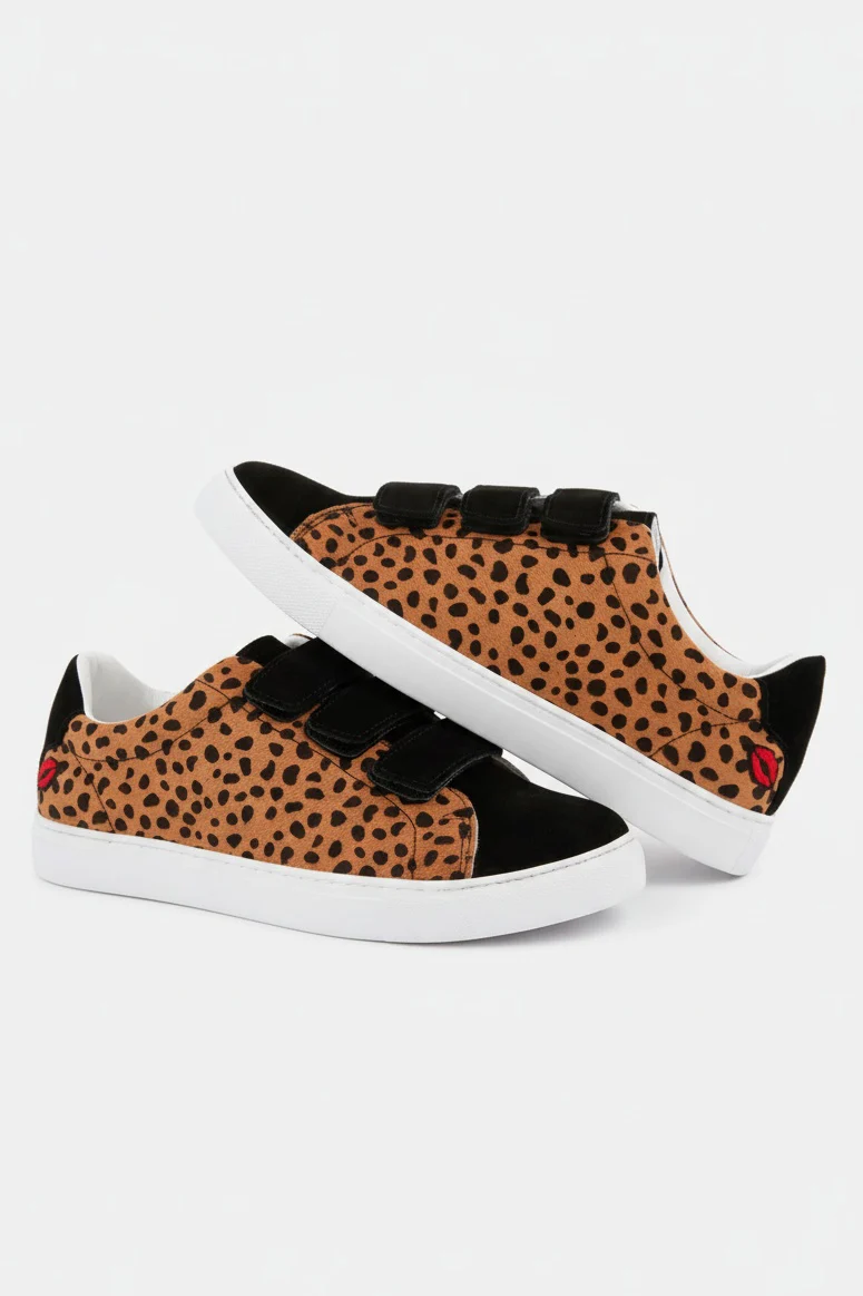 Baskets en cuir-Edith-Leopard/Noir